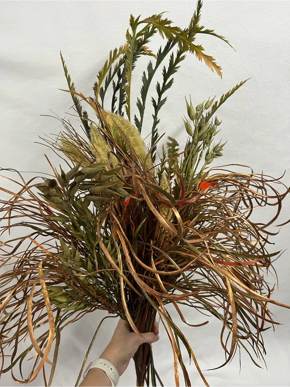 Faux Dried Grass and Fern Bouquet - Brown and Green